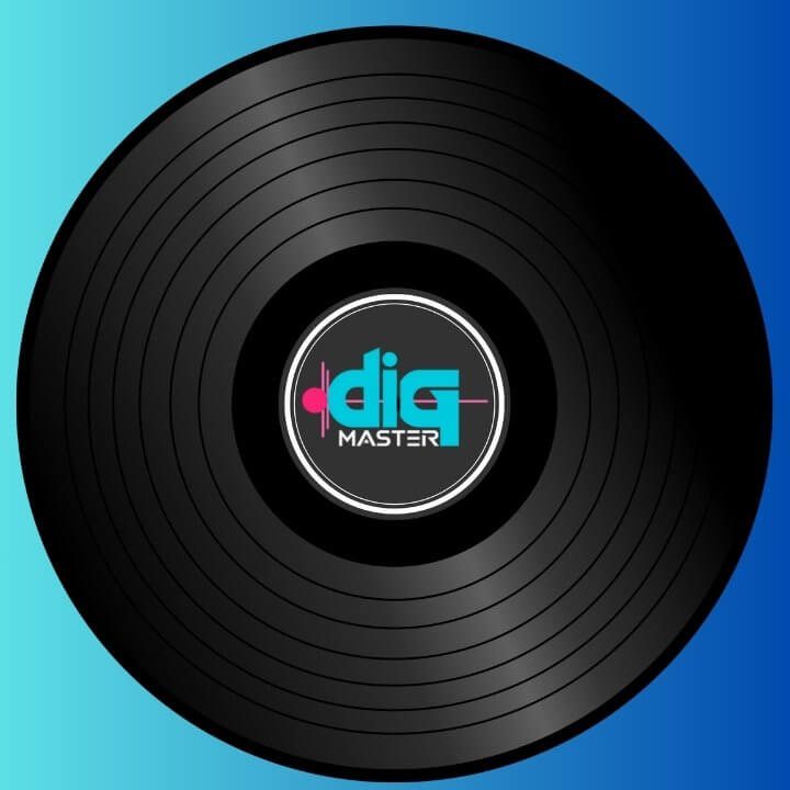 Dig Master Logo auf einer Schallplatte. Individuelle und lizenzfreie Musikproduktion vertrieben von DigiAds44