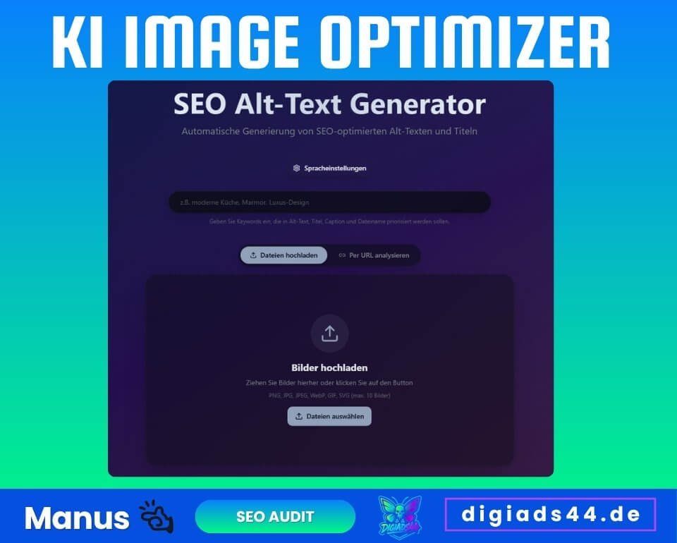 Der KI Image Optimizer generiert automatisch SEO-optimierte Alt-Texte und Titel für Bilder.