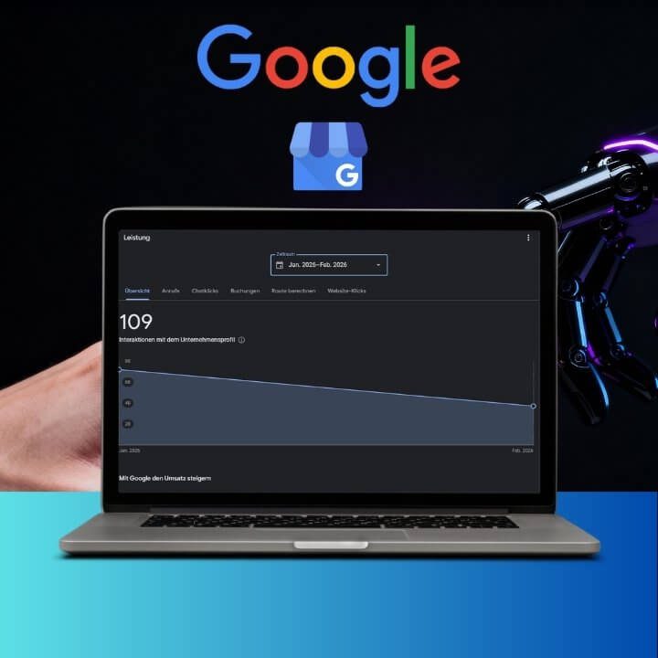 Local SEO für KMU 2026 Google Business Profile für mehr Anfragen mit Google Logo und Laptop
