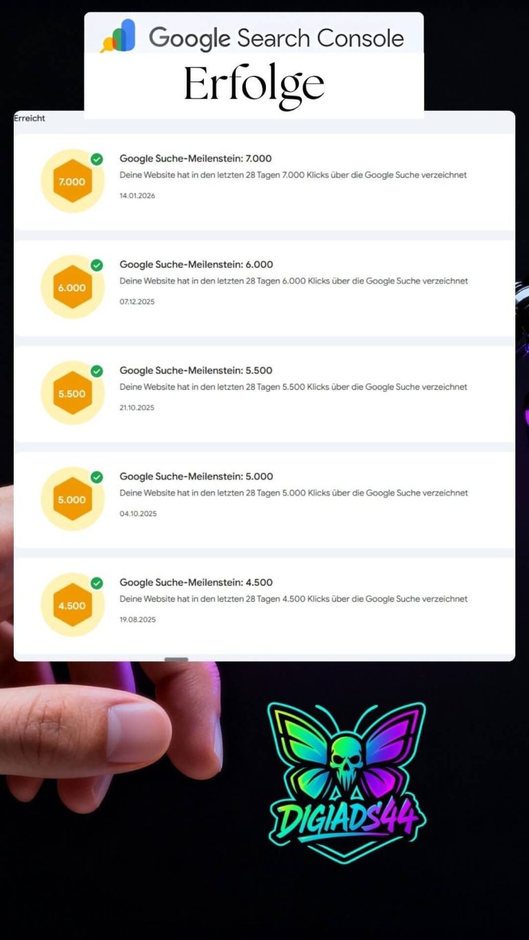 DigiAds44 Meilensteine GSC - Top Klicks Impressionen Erfolge