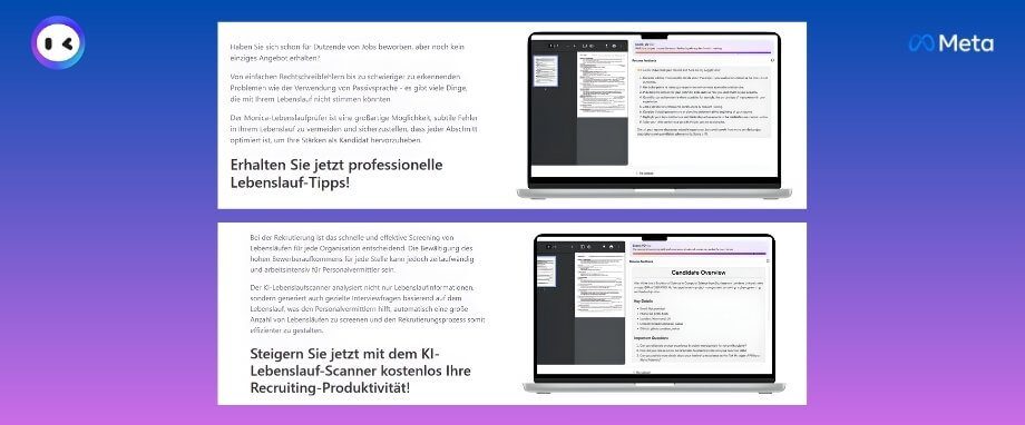Professionelle Lebenslauf Tipps & KI-Recruiting-Tools KI-Lebenslauf-Scanner auf Laptops, zeigt Lebenslauf-Analyse und Kandidatenübersicht, optimiert Recruiting-Prozesse und Bewerber-Screening.