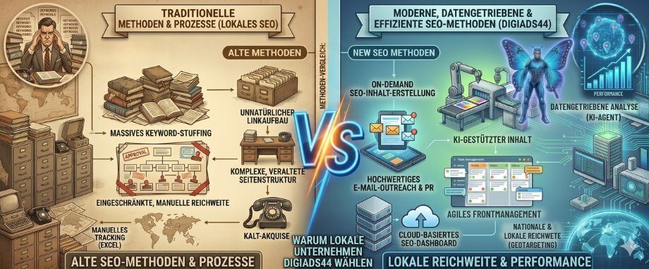Traditionelle vs. Moderne SEO-Methoden Vergleich Dieser Vergleich zeigt die Unterschiede zwischen veralteten und effizienten SEO-Methoden.