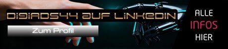 DigiAds44 LinkedIn-Banner mit High-Tech-Design und Navigationsbutton