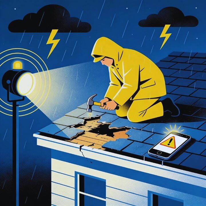 "Dachdecker Notdienst Sturmschaden Duisburg" - Niedriger Wettbewerb: Dachdecker im Sturm repariert Dach