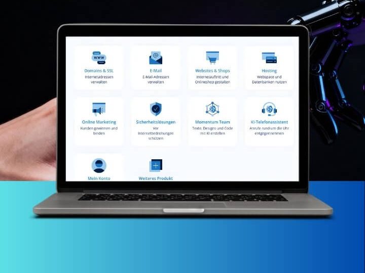 IONOS Oberfläche zur zentralen Verwaltung von Websites, Online-Marketing, Sicherheit und digitalen Systemen