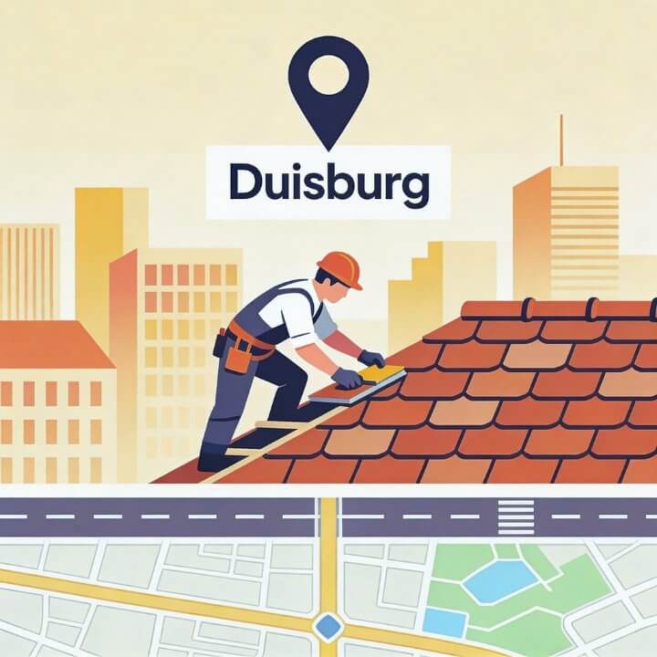"Dachdecker Duisburg" - Mittlerer Wettbewerb: Dachdecker mit Pin auf Duisburg-Map